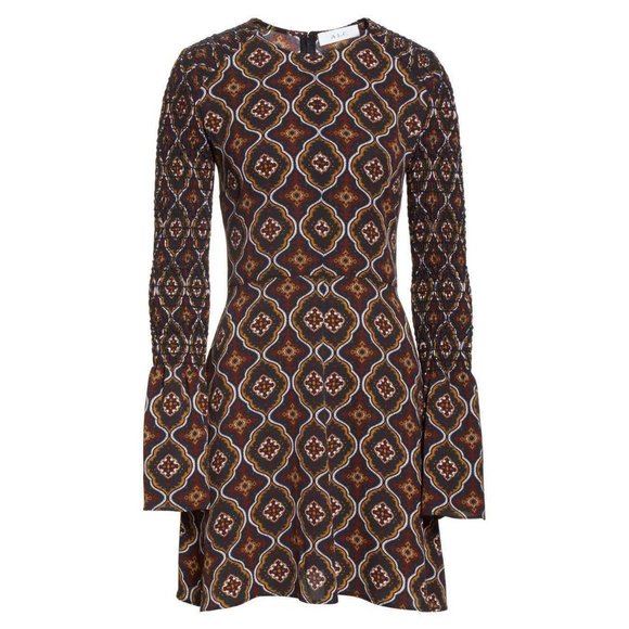 A.L.C. Burgundy Gold Print Alexa Silk Dress - Picture 2 of 11